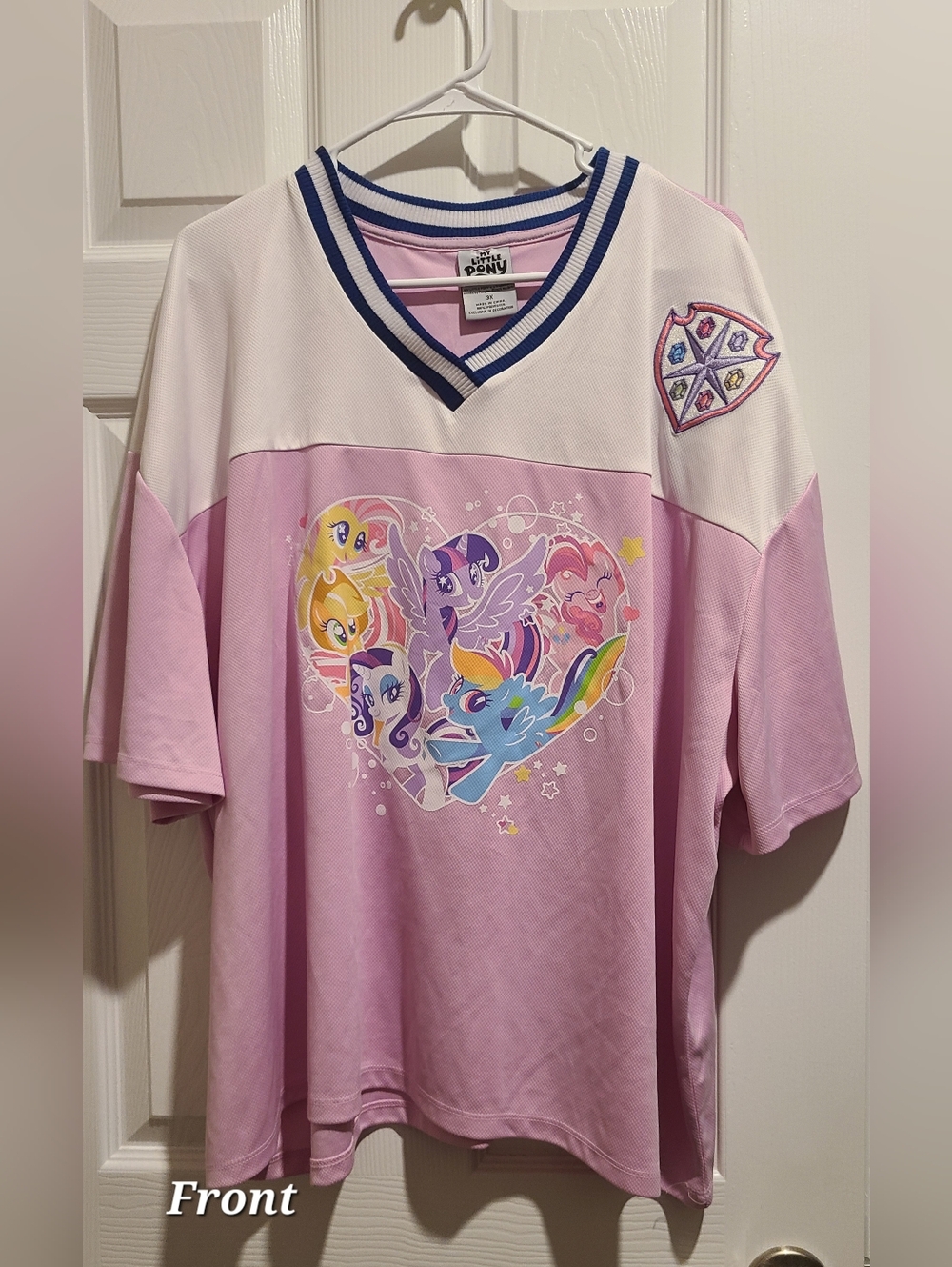 NWOT My Little Pony Pink & White V-Neck Graphic Jersey Top 3X
